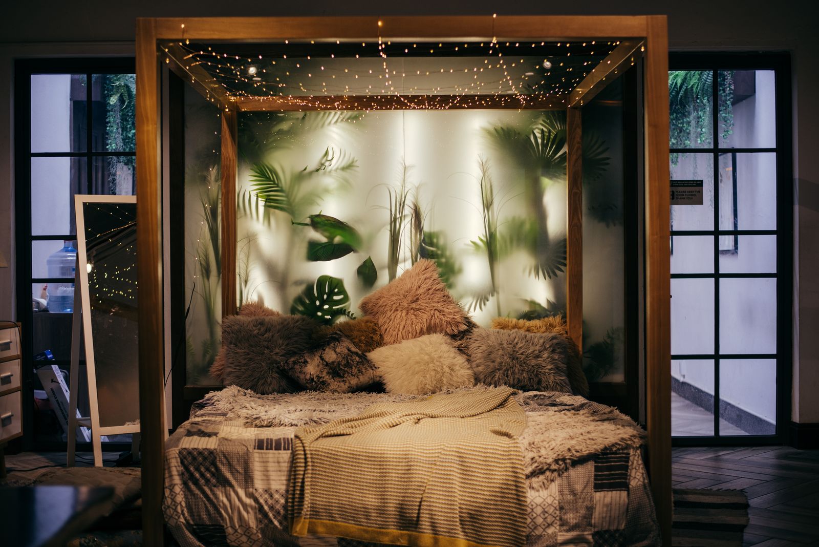Canopy bed relit for evening ambience