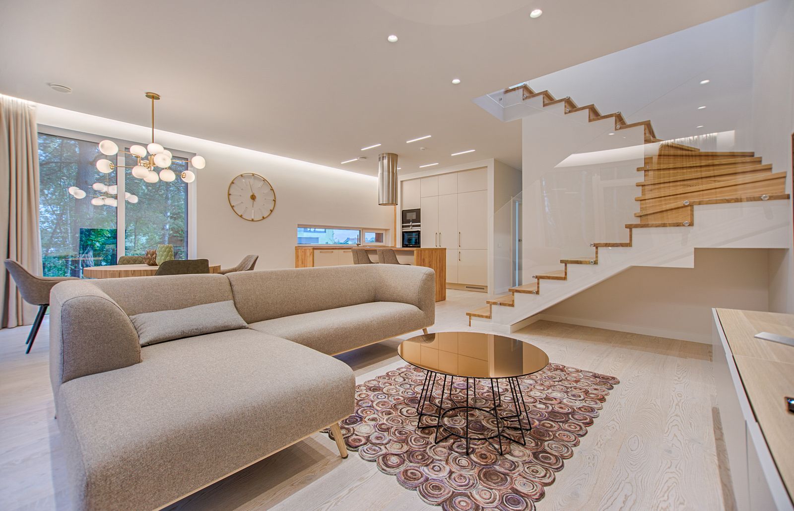 Bright living room with staircase